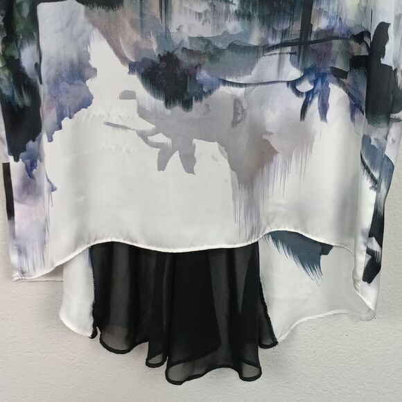 Kay Celine Womens Abstract Multicolor Sleeveless Sheer Silk Blend Top sz M - Picture 6 of 14